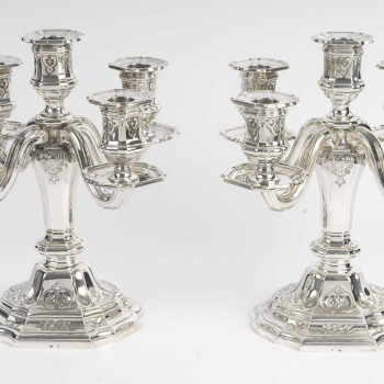 Charles Christofle Pair of Table End Candelabra, Solid Silver, 19th Century
