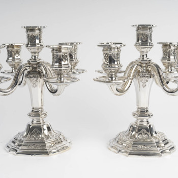 Charles Christofle Pair of Table End Candelabra, Solid Silver, 19th Century