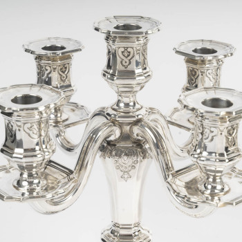 Charles Christofle Pair of Table End Candelabra, Solid Silver, 19th Century