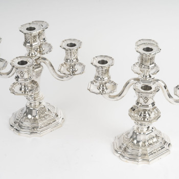 Charles Christofle Pair of Table End Candelabra, Solid Silver, 19th Century