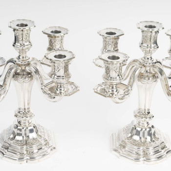 Charles Christofle Pair of Table End Candelabra, Solid Silver, 19th Century