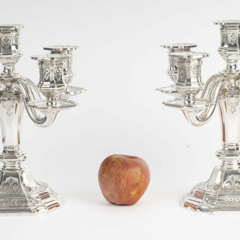 Charles Christofle Pair of Table End Candelabra, Solid Silver, 19th Century