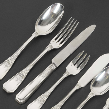JEAN TETARD – C. CHRISTOFLE MENAGERE de 144 PIECES EN ARGENT MASSIF MODELE AUBUSSON Epoque 1930