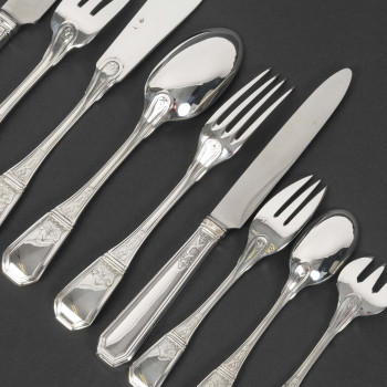 JEAN TETARD – C. CHRISTOFLE MENAGERE de 144 PIECES EN ARGENT MASSIF MODELE AUBUSSON Epoque 1930