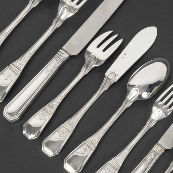 JEAN TETARD – C. CHRISTOFLE MENAGERE de 144 PIECES EN ARGENT MASSIF MODELE AUBUSSON Epoque 1930