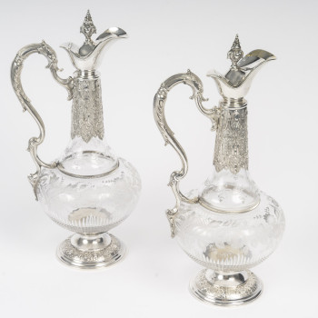 ARMAND GROSS – Pair of crystal and sterling silver ewers, late 19th century