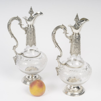 ARMAND GROSS – Pair of crystal and sterling silver ewers, late 19th century