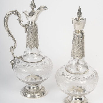 ARMAND GROSS – Pair of crystal and sterling silver ewers, late 19th century