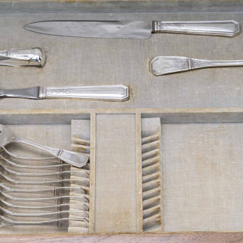 JEAN TETARD – C. CHRISTOFLE MENAGERE de 144 PIECES EN ARGENT MASSIF MODELE AUBUSSON Epoque 1930