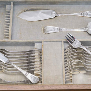 JEAN TETARD – C. CHRISTOFLE MENAGERE de 144 PIECES EN ARGENT MASSIF MODELE AUBUSSON Epoque 1930