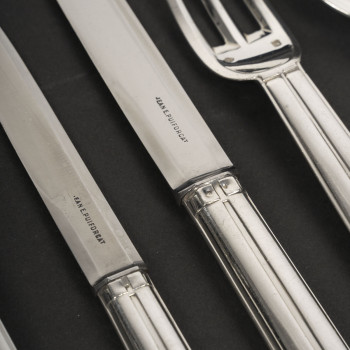 JEAN E. PUIFORCAT – 146-piece solid silver flatware set, "BIARRITZ" pattern, circa 1930