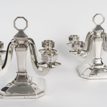 Pair of Art Deco solid silver candelabra by Leroy, circa 1930