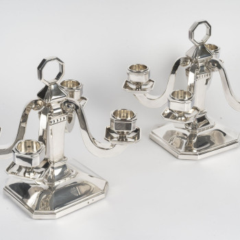 Pair of Art Deco solid silver candelabra by Leroy, circa 1930