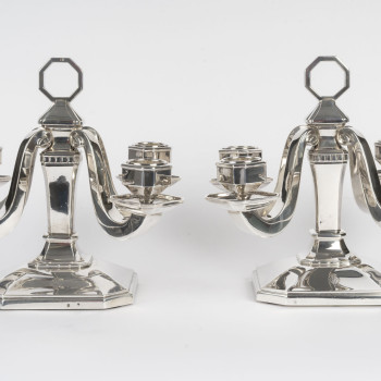 Pair of Art Deco solid silver candelabra by Leroy, circa 1930