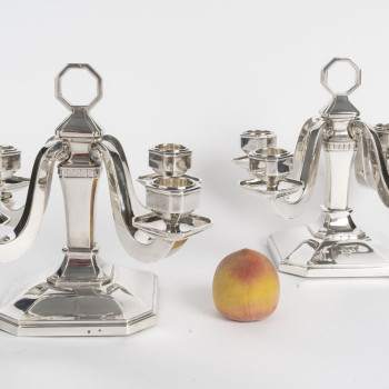 Pair of Art Deco solid silver candelabra by Leroy, circa 1930