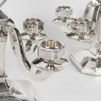Pair of Art Deco solid silver candelabra by Leroy, circa 1930