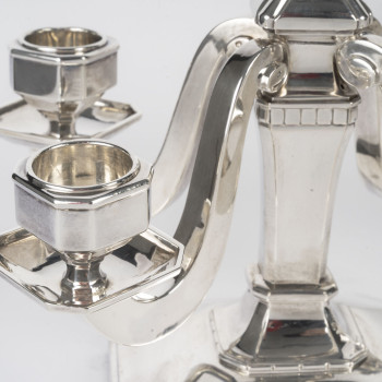 Pair of Art Deco solid silver candelabra by Leroy, circa 1930