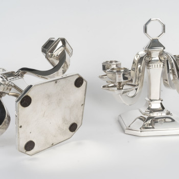 Pair of Art Deco solid silver candelabra by Leroy, circa 1930