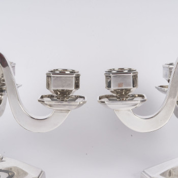 Pair of Art Deco solid silver candelabra by Leroy, circa 1930