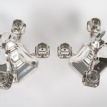Pair of Art Deco solid silver candelabra by Leroy, circa 1930