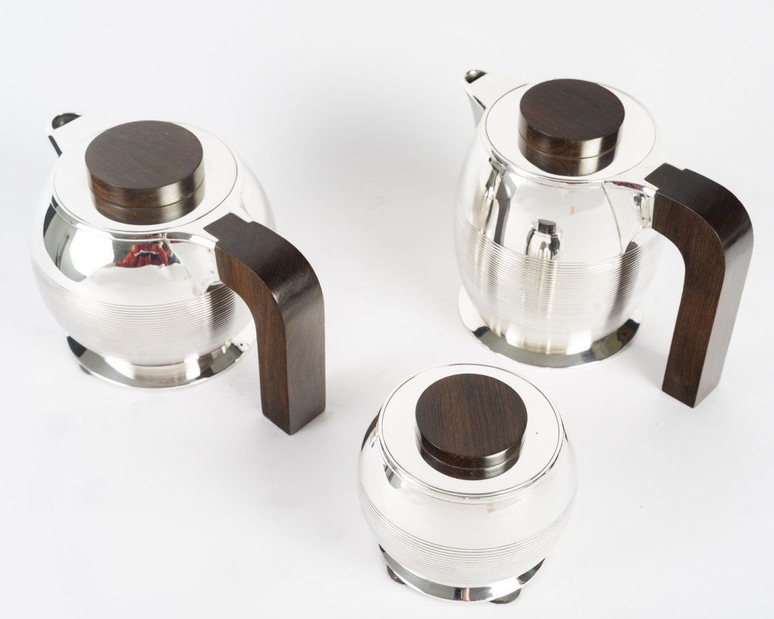 JEAN E. PUIFORCAT – Set de trois pièces THE/CAFE en argent massif Epoque ART DECO