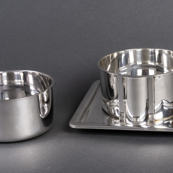 JEAN E. PUIFORCAT - Sauce Boat and Interior in Solid Silver, Art Deco Period