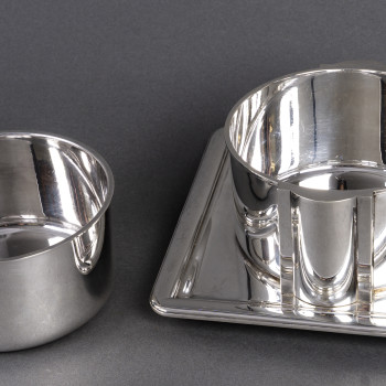 JEAN E. PUIFORCAT - Sauce Boat and Interior in Solid Silver, Art Deco Period