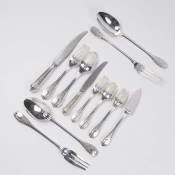 Jean E. Puiforcat  - solid silver flatware set  88 pieces  Élysée  1930