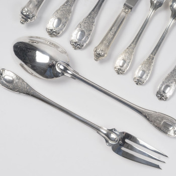 Jean E. Puiforcat  - solid silver flatware set  88 pieces  Élysée  1930