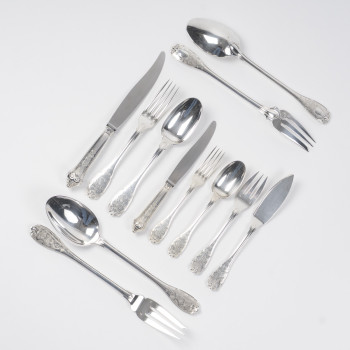 Jean E. Puiforcat  - solid silver flatware set  88 pieces  Élysée  1930
