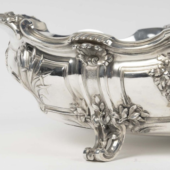 BOIN TABURET – JARDINIERE LOUIS XV EN ARGENT MASSIF ET SA DOUBLURE - XIXe