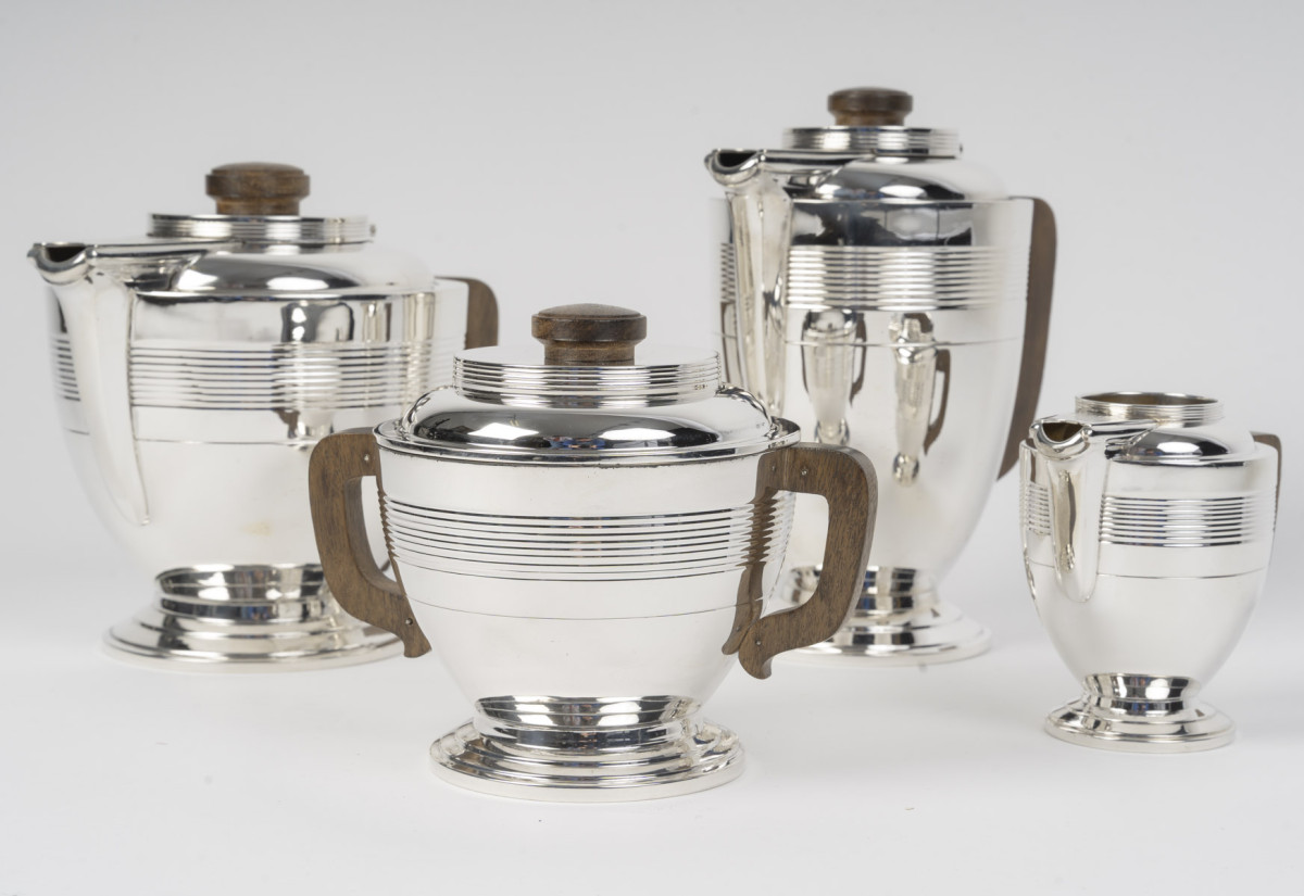 BOIN TABURET   Service thé / café 4 pièces en argent massif, Epoque ART DECO