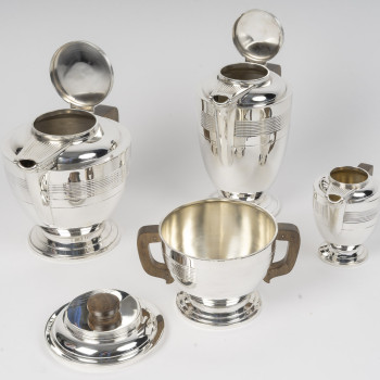 BOIN TABURET   Service thé / café 4 pièces en argent massif, Epoque ART DECO