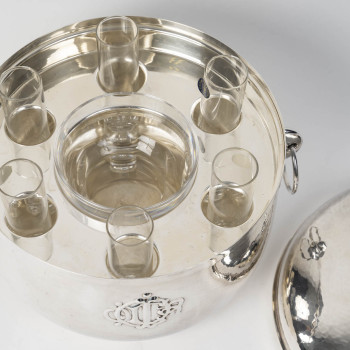CHRISTIAN DIOR Service à caviar en argent massif et cristal Italie du Nord, XXe siècle