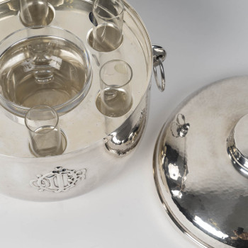 CHRISTIAN DIOR Service à caviar en argent massif et cristal Italie du Nord, XXe siècle