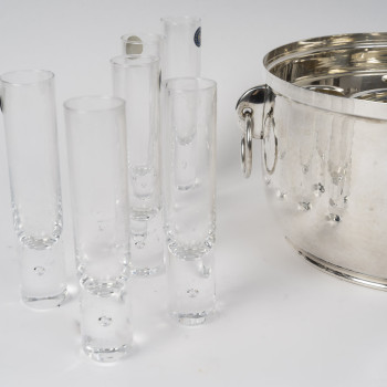 CHRISTIAN DIOR Service à caviar en argent massif et cristal Italie du Nord, XXe siècle
