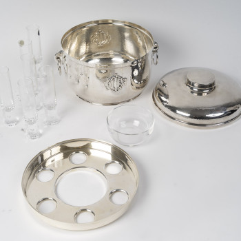 CHRISTIAN DIOR Solid Silver and Crystal Caviar Service Northern Italy, 20th