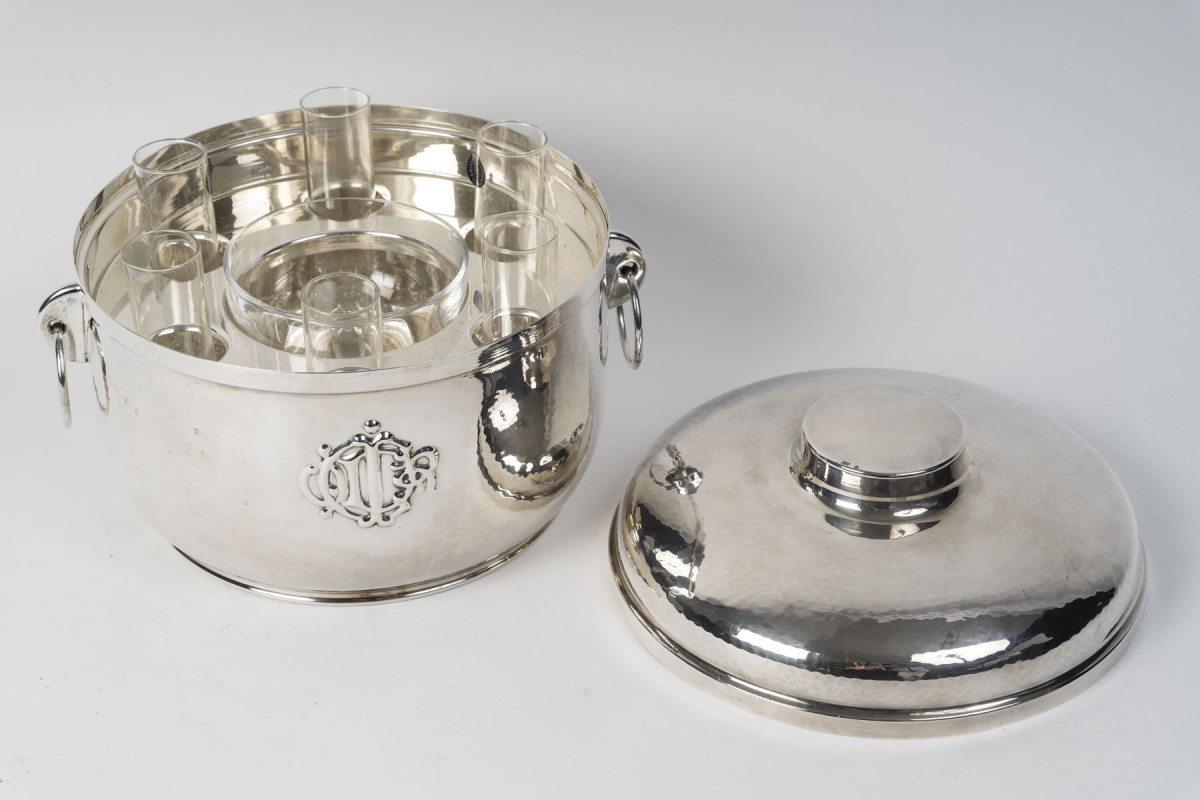 CHRISTIAN DIOR Solid Silver and Crystal Caviar Service Northern Italy, 20th