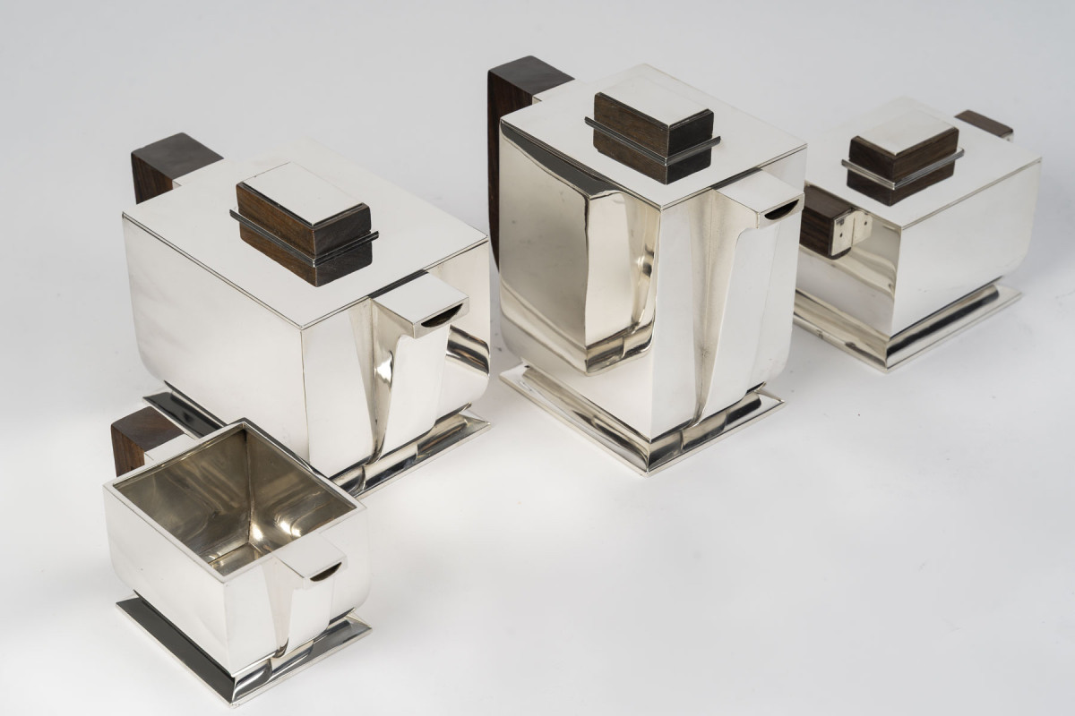 TETARD  FRERES - Service à thé et café Art déco en argent, modèle cubiste Circa 1925/1930