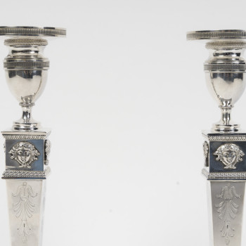 JFJ BEYDEL - Pair of Silver Candlesticks, First Empire, 2nd Rooster 1809/1818