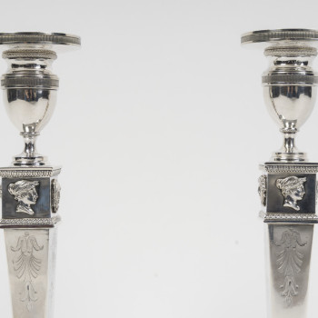 JFJ BEYDEL - Paire de flambeaux en argent, 1er Empire, 2è COQ  1809/1818