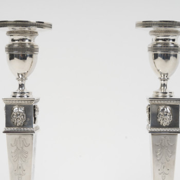 JFJ BEYDEL - Paire de flambeaux en argent, 1er Empire, 2è COQ  1809/1818