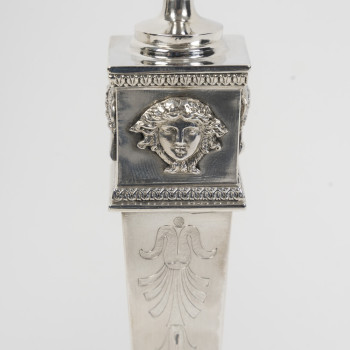 JFJ BEYDEL - Pair of Silver Candlesticks, First Empire, 2nd Rooster 1809/1818