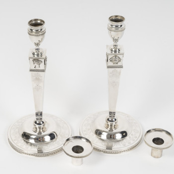 JFJ BEYDEL - Pair of Silver Candlesticks, First Empire, 2nd Rooster 1809/1818