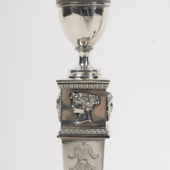 JFJ BEYDEL - Pair of Silver Candlesticks, First Empire, 2nd Rooster 1809/1818