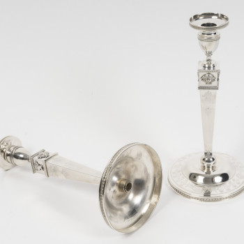 JFJ BEYDEL - Paire de flambeaux en argent, 1er Empire, 2è COQ  1809/1818