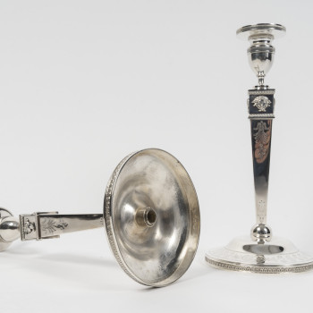 JFJ BEYDEL - Pair of Silver Candlesticks, First Empire, 2nd Rooster 1809/1818
