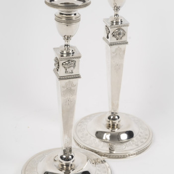 JFJ BEYDEL - Pair of Silver Candlesticks, First Empire, 2nd Rooster 1809/1818