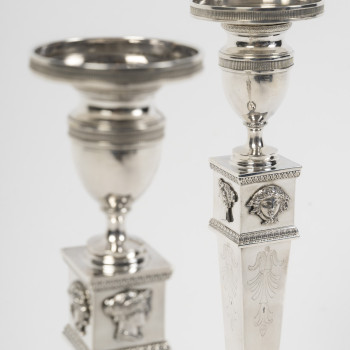 JFJ BEYDEL - Pair of Silver Candlesticks, First Empire, 2nd Rooster 1809/1818