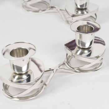 ESQUILAT – Suite de 4 Candélabres bas doubles argent massif  ART DECO